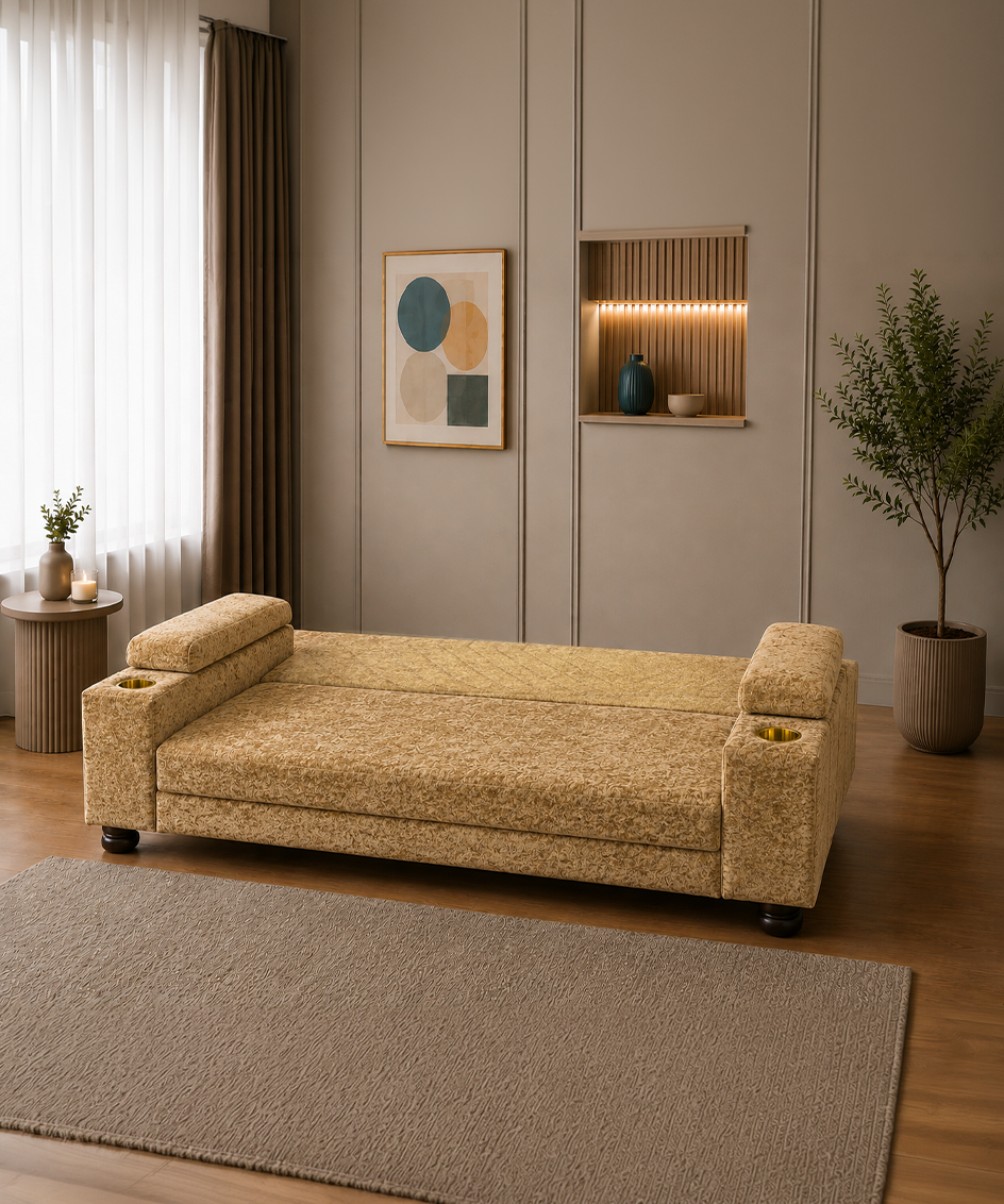 Cup-Holder Sofa Cum-Bed